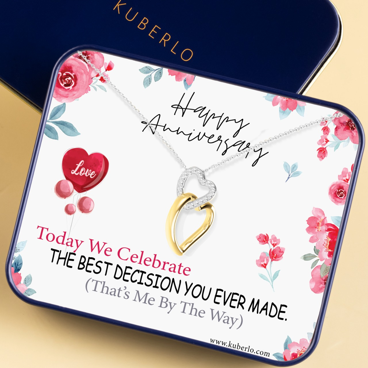 Happy Anniversary - Best Decision You Ever Made - Double Heart Pendant