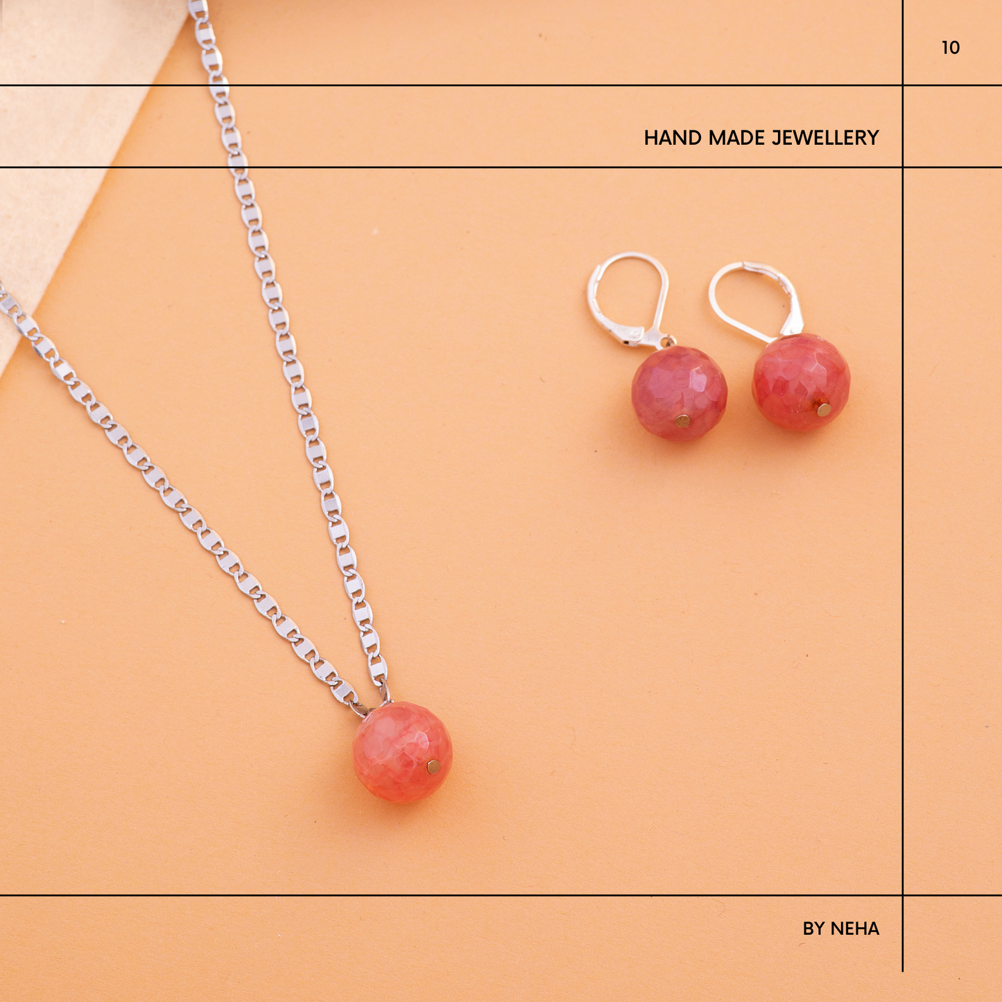 Soft Red Agate Crystal Pendant Set