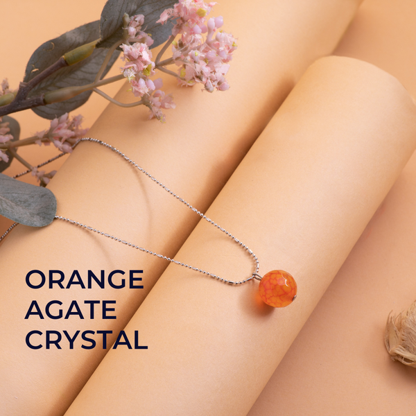 Fire Orange Agate Crystal Pendant Set