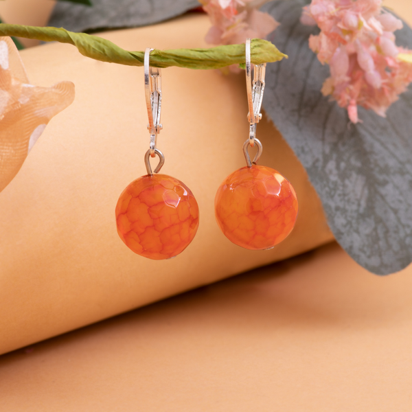 Fire Orange Agate Crystal Pendant Set