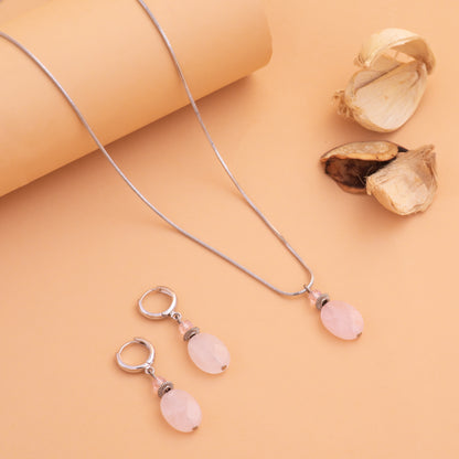 Rose quartz crystal Pendant Set