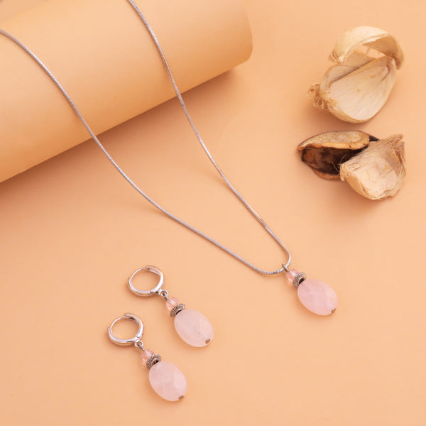 Rose quartz crystal Pendant Set