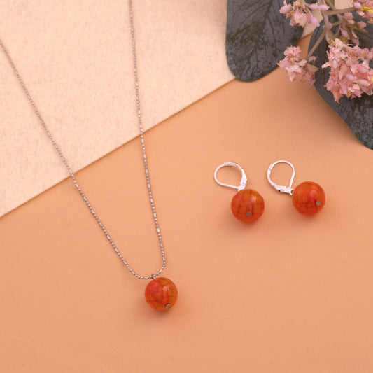 Fire Orange Agate Crystal Pendant Set