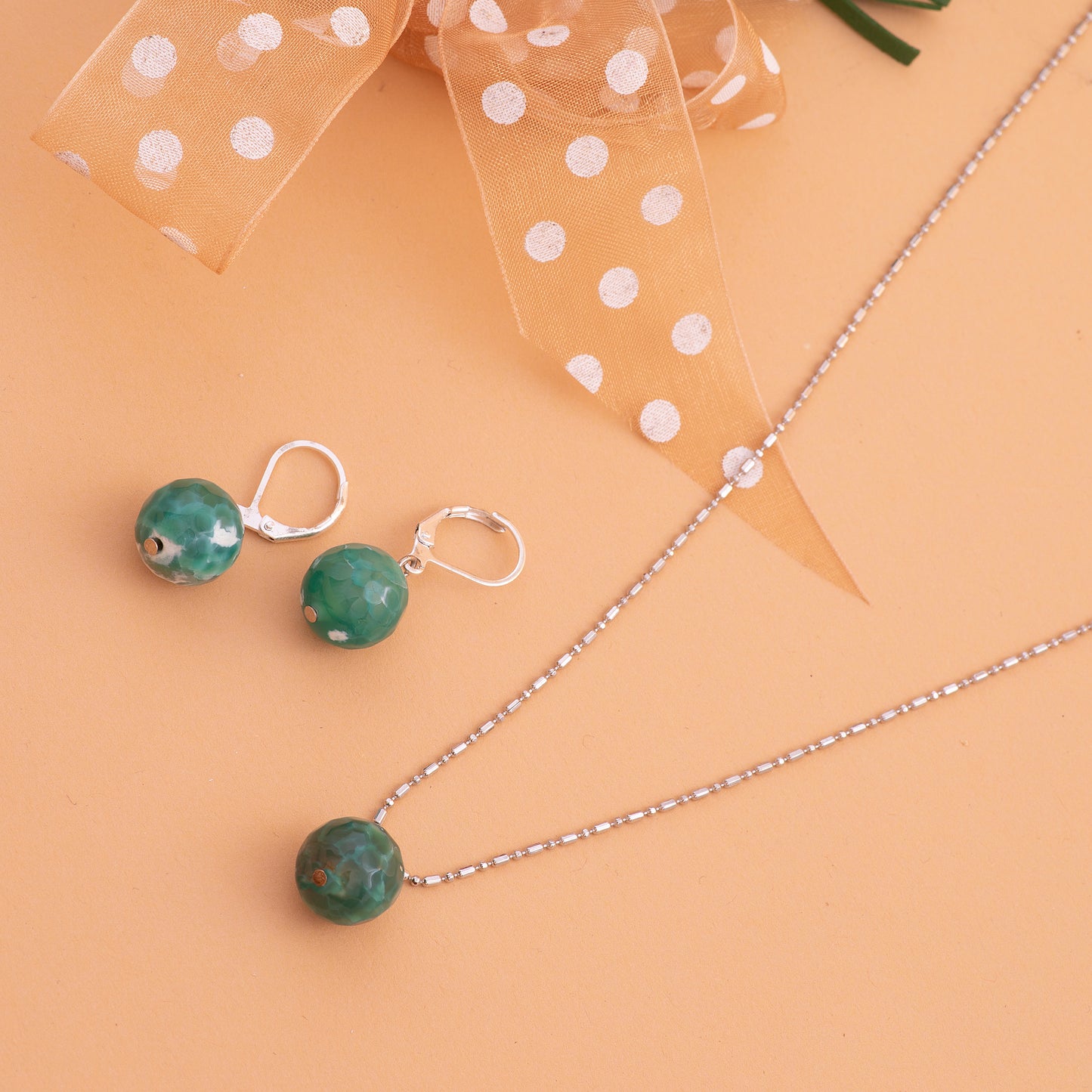 Dark Green Agate Crystal Pendant Set