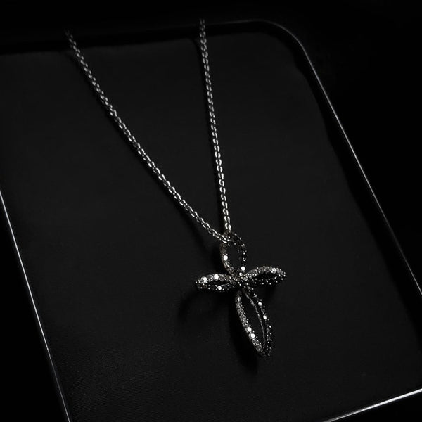 Jesus Cross Pendant (Black Crystals)