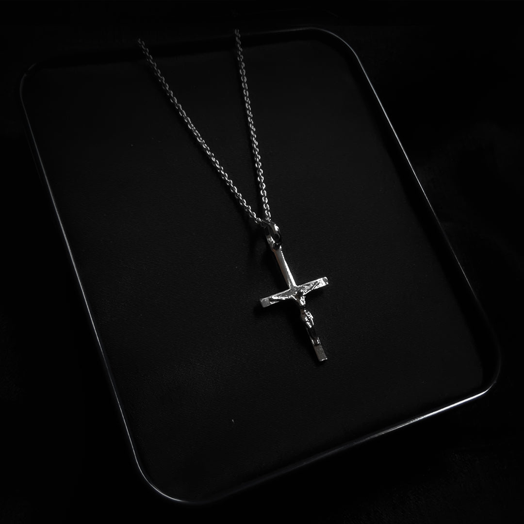 Jesus Cross Pendant (White Gold Plating)