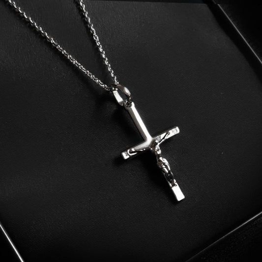 Jesus Cross Pendant (White Gold Plating)