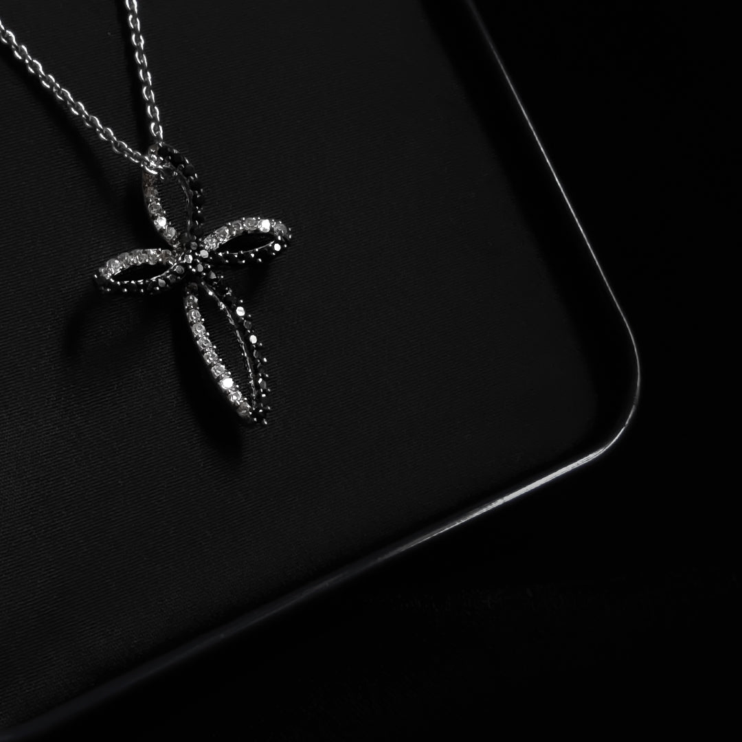 Jesus Cross Pendant (Black Crystals)