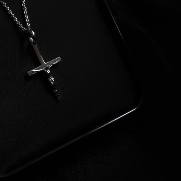 Jesus Cross Pendant (White Gold Plating)