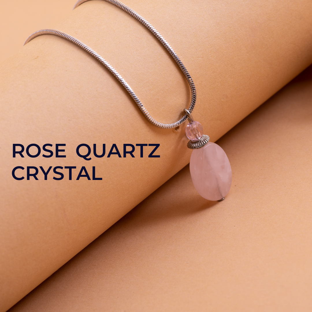 Rose quartz crystal Pendant Set