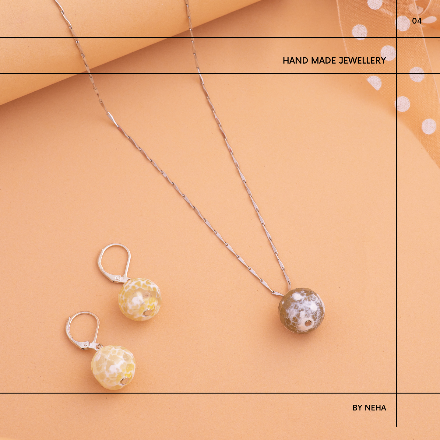 Peach Agate crystal Pendant Set