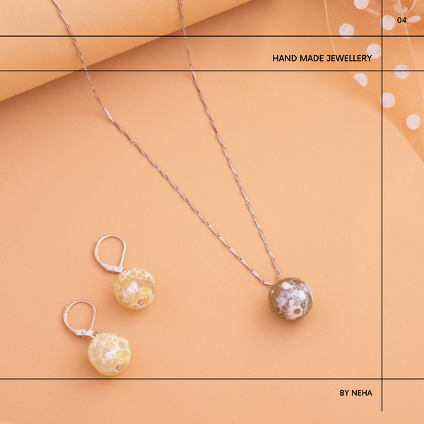 Peach Agate crystal Pendant Set