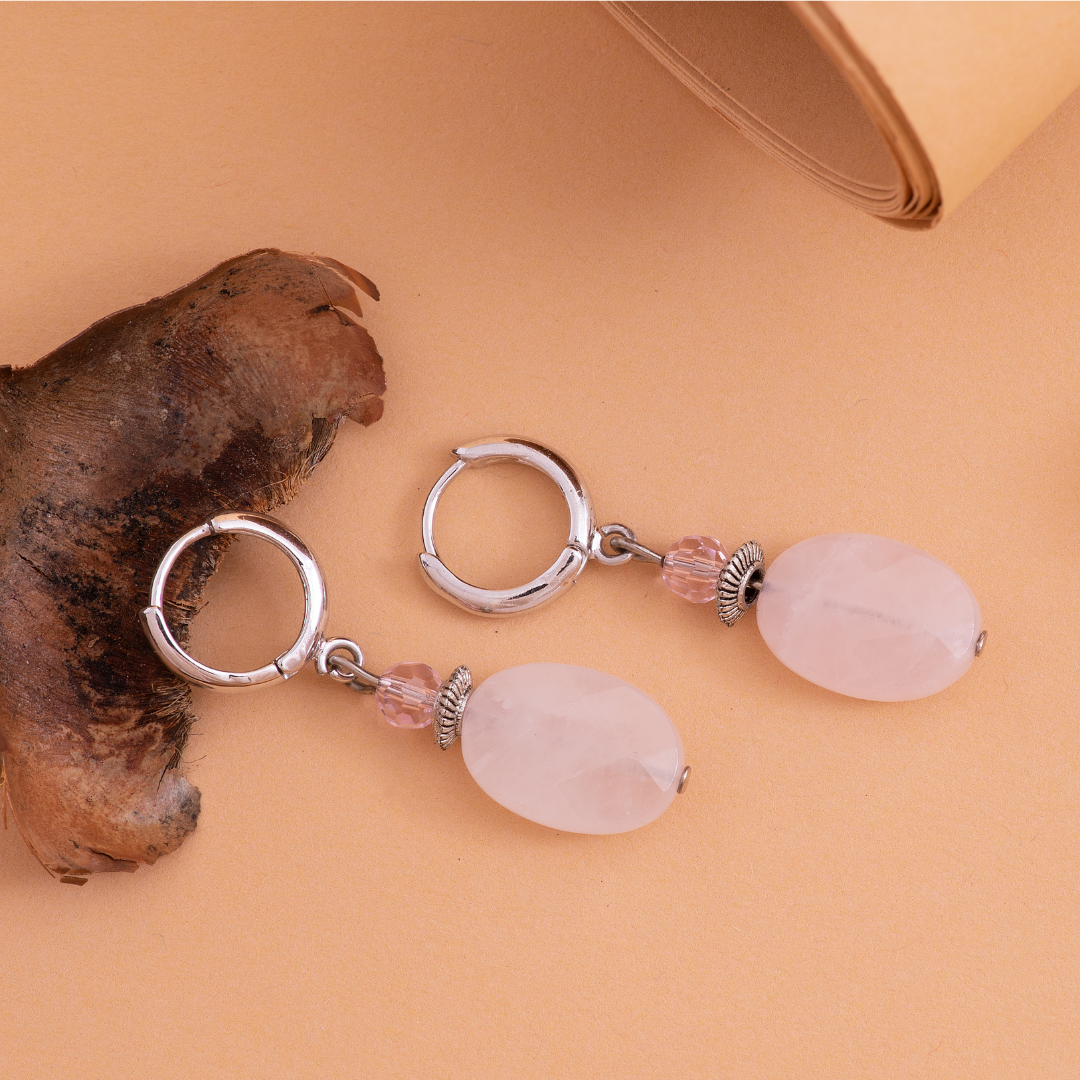 Rose quartz crystal Pendant Set