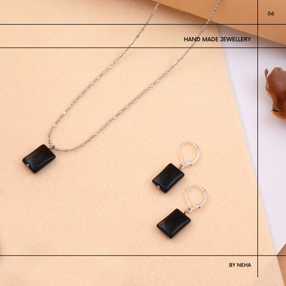 Black Flat Onyx Crystal Pendant Set