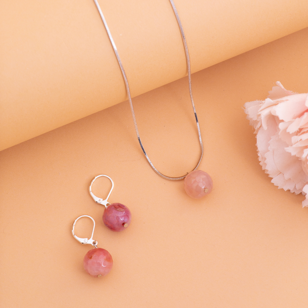 Light Pink Agate Crystal Pendant Set