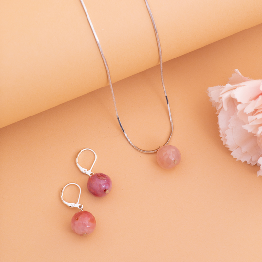 Light Pink Agate Crystal Pendant Set