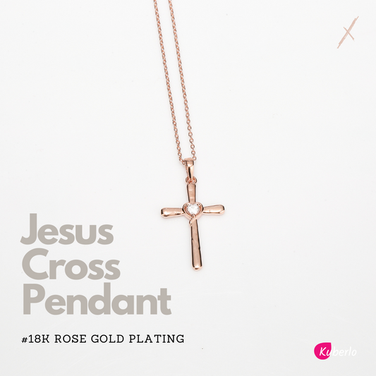 Jesus Crystal Cross Pendant (Rose Gold)