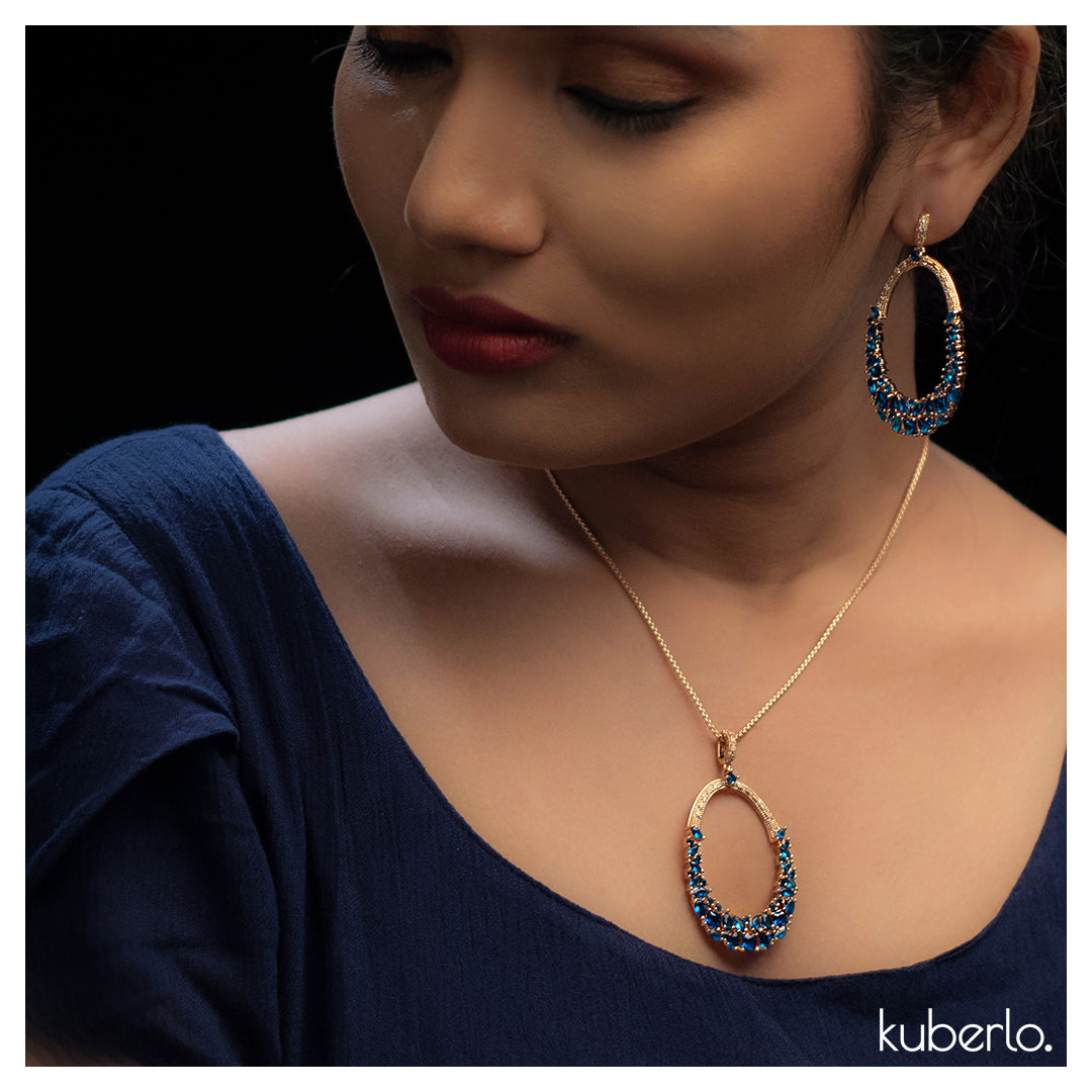 Gift Kanoor Dangler earrings  (Blue) - Kuberlo - Best Gift for - Imitation Jewellery - Designer Jewellery - one gram gold - fashion jewellery
