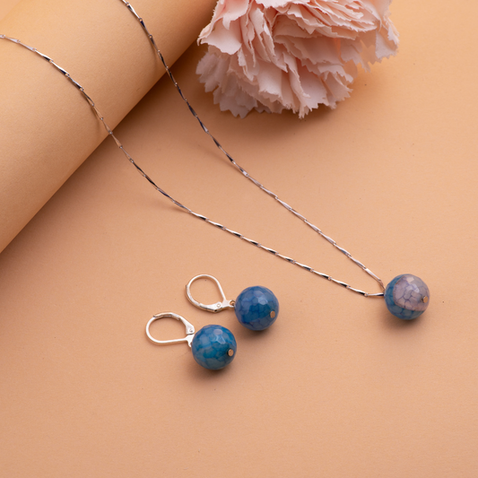 Blue Agate Crystal Pendant Set